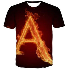 Flame T-shirt Men Letter Tshirt Anime Harajuku T-shirts 3d Fire Tshirt Printed Gothic Tshirts Casual Short Sleeve T shirts - KYKU
