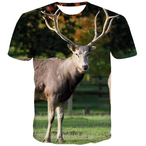 Deer T shirts Men Animal T shirts Funny Elk Shirt Print Christmas Tshirts Casual Harajuku T-shirts Graphic Short Sleeve - KYKU