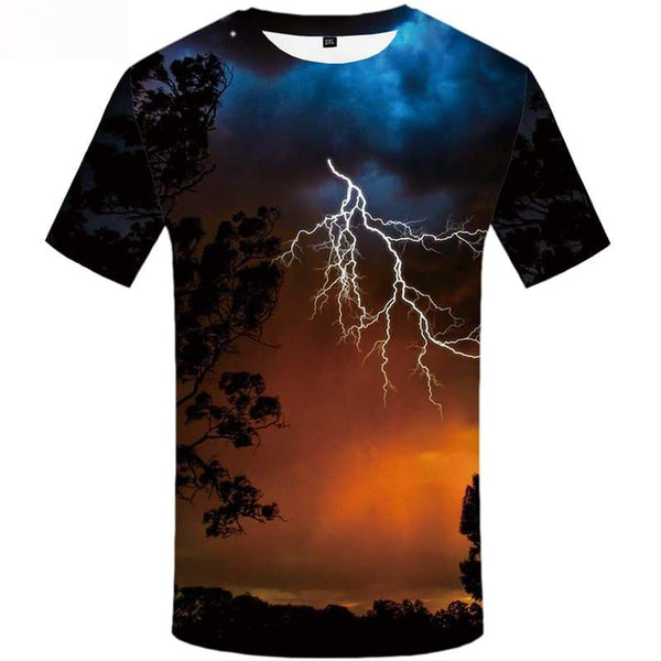 Lightning T shirts Men Forest Tshirts Cool Space Shirt Print Short Sleeve