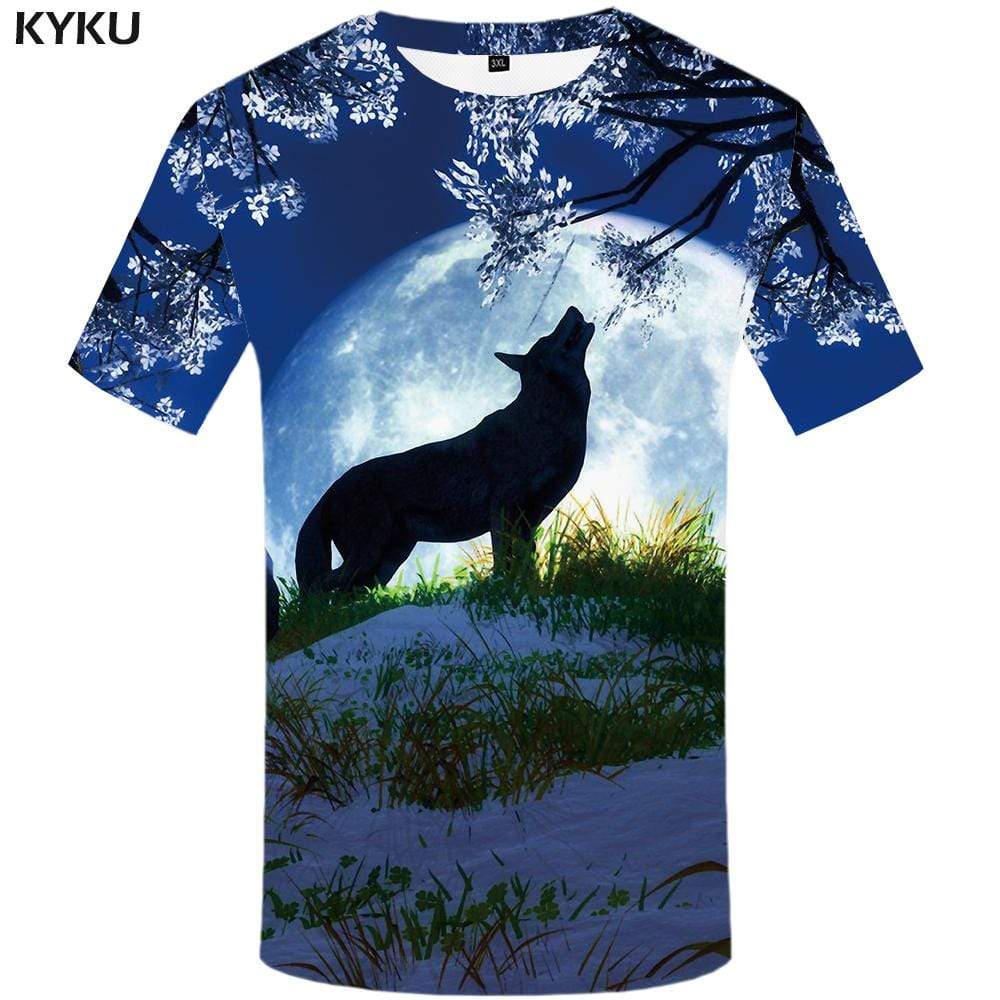 
KYKU Brand Wolf T-shirts Men Moon T-shirt 3d Animal Tshirts Print Mountain T shirts Funny Snow Tshirt Anime Mens Clothing
                