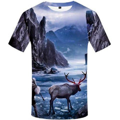 Deer T-shirt Men Mountain Tshirt Printed Animal Tshirt Anime Character Tshirts Cool War T-shirts 3d Short Sleeve T shirts Mens - KYKU