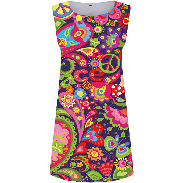 Graphics Dress Women Peace Ladies Dresses Colorful Office Flower Korean Style Cartoon Sundress Womens Clothing Elegant