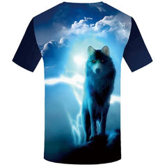 Wolf T shirt Men Lightning T-shirt 3d Animal Tshirt Anime Blue Tshirts Print Cloud T shirts Funny Mens Clothing Short Sleeve
