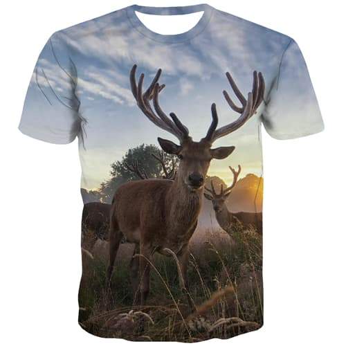 Deer T shirts Men Animal T-shirts Graphic Christmas T-shirts 3d Hip Hop Tshirts Novelty Harajuku Tshirts Cool Short Sleeve - KYKU
