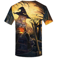 Halloween T-shirt Men Witch Shirt Print Pumpkin Tshirts Cool Forest Tshirt Printed Cosplay Tshirt Anime Short Sleeve Punk Rock - KYKU