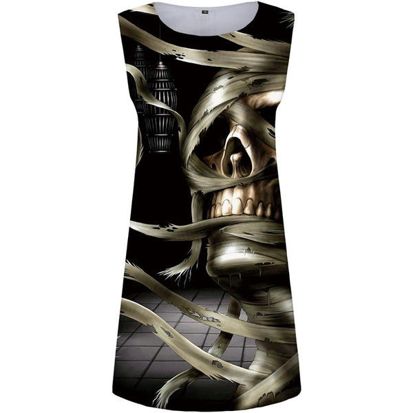 Skull Dress Women Metal Vestido Sexy Band Beach Gothic Ladies Dresses Punk Rock Office Womens Clothing Casual
