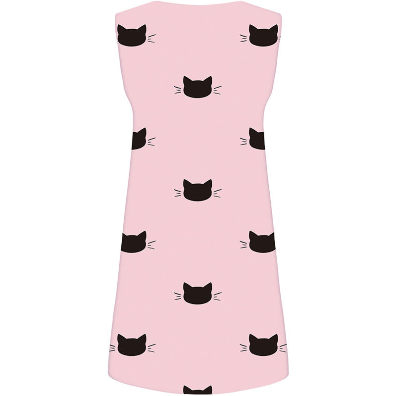 
Cat Dress Women Pink Short Animal Korean Style Pattern Ladies Dresses Womens Clothing Elegant
                