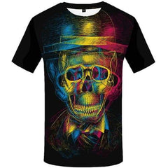 Skull T-shirt Men Graffiti Tshirts Novelty Skeleton T-shirts Graphic Colorful Tshirts Casual Psychedelic T shirts Funny - KYKU