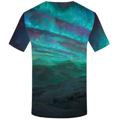 Aurora T shirts Men Colorful Tshirt Anime Mountain Tshirts Casual Nebula Tshirts Novelty Russia Tshirts Cool Short Sleeve - KYKU