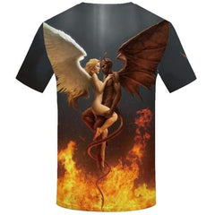 Angel T shirts Men Yinyang Tshirts Novelty Flame T shirts Funny Feather Tshirt Printed Skull T-shirts Graphic Short Sleeve - KYKU