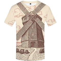 Windmill T shirts Men Netherlands Tshirts Casual Cartoon T-shirts Graphic Novel Tshirts Cool Vintage T shirts Funny Short Sleeve - KYKU