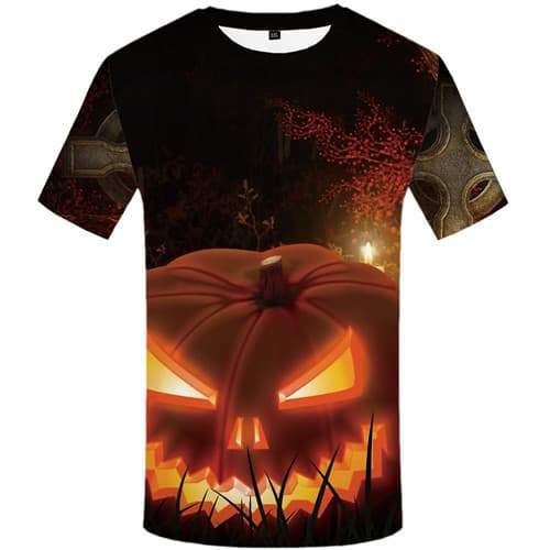 Halloween T shirts Men Pumpkin Tshirts Novelty Lantern Tshirt Printed Cemetery T-shirts 3d Party T-shirts Graphic Short Sleeve - KYKU