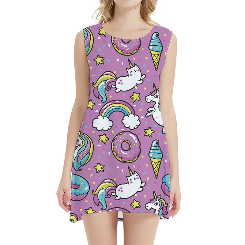 
Unicorn Dress Women Animal Tank Rainbow Office Harajuku 3d Print Pink Korean Style Womens Clothing Vintage
                