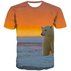 Bear T shirts Men Russia Tshirt Anime Snow T shirts Funny Sunset T-shirts Graphic Cartoon Tshirts Casual Short Sleeve T shirts - KYKU