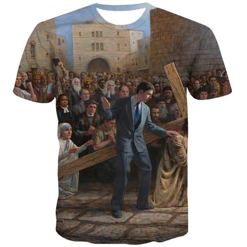 Jesus T shirts Men Christian Shirt Print Street Tshirts Novelty Retro T-shirts 3d Short Sleeve Full Print Men Digital Slim Rock - KYKU