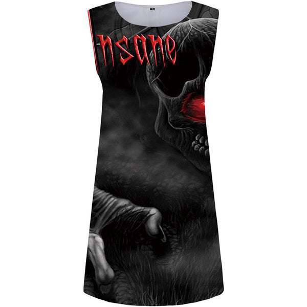 Skull Dress Women Black Office Gothic Short Punk Rock Korean Style Womens Clothing Tassel