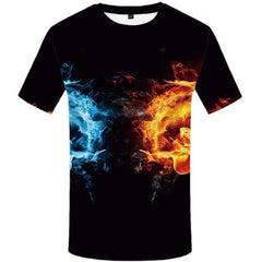 Yin Yang T shirts Men Black Tshirt Anime Flame Tshirts Novelty Water Shirt Print Harajuku Tshirts Casual Short Sleeve Fashion - KYKU