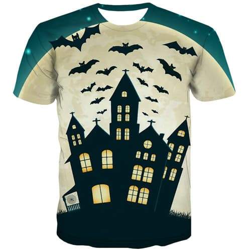 Halloween T-shirt Men Bat Shirt Print Moon Tshirt Printed Terror T-shirts 3d City T-shirts Graphic Short Sleeve Fashion Men New - KYKU