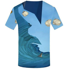 Wave T-shirt Men Cartoon Tshirts Cool Art Tshirts Novelty Abstract Tshirt Printed Geometric Shirt Print Short Sleeve Hip hop Men - KYKU