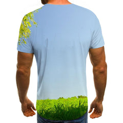 Bicycle T-shirt Men Lawn Anime Clothes Landscape Tshirt Printed Tree Funny T shirts