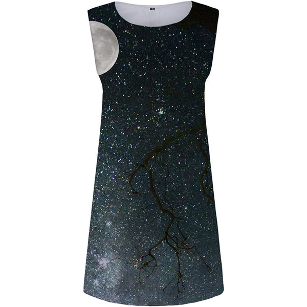 Galaxy Dress Women Moon 3d Print Tree Tank Gray Office Womens Clothing Casual