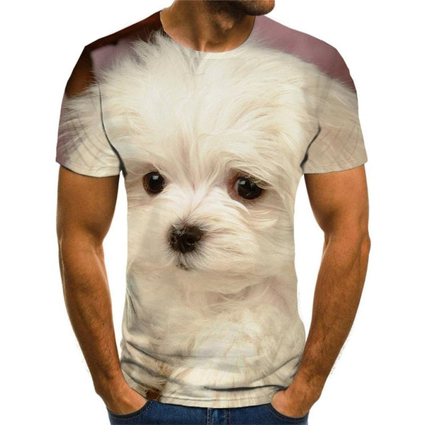 t shirt Little White dog Puppy Cute Pets Hip hop tshirt 3D big Smart dogs art costume man Casual