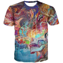 Skull T-shirt Men Colorful Tshirts Novelty Abstract Tshirt Anime Psychedelic Tshirts Cool Gothic Shirt Print Short Sleeve - KYKU