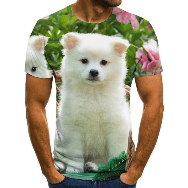 tshirt Little White dog top tee Puppy Cute Pets Casual man big Smart dogs art costume