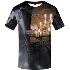 Halloween T-shirt Men Witch T-shirts Graphic Skull Tshirts Cool Flame Tshirt Printed Short Sleeve Hip hop Men women Tee Top - KYKU