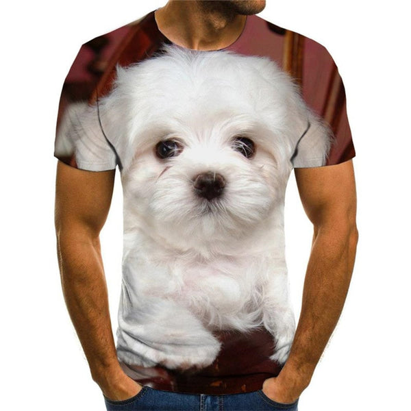Little White dog tshirts Puppy Cute Pets t shirt 3D man big Smart dogs Cool art costume