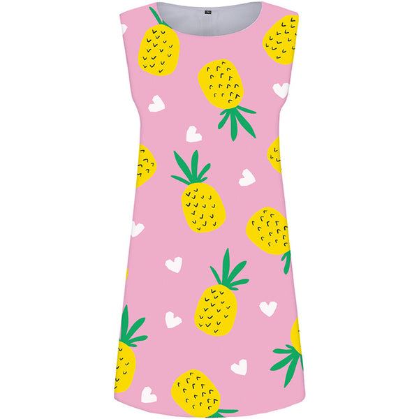 Pineapple Dress Women Fruit Boho Pink 3d Print Graffiti Beach Womens Clothing Summer