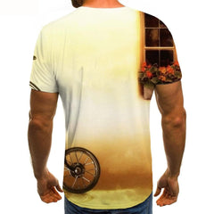 Bicycle T shirt Men Flower Tshirt Printed Art Funny T shirts Street T-shirts 3d
