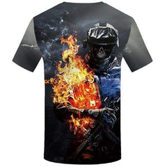 Skull T-shirt Men Flame T-shirts 3d Military Shirt Print Metal Tshirt Anime Cosplay Tshirts Novelty Short Sleeve T shirts Unisex - KYKU