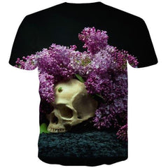 Skull T-shirt Men Flower T-shirts Graphic Punk Rock Shirt Print Hip Hop Tshirts Cool Harajuku Tshirt Anime Short Sleeve - KYKU