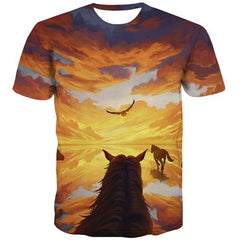 Animal T shirts Men Graffiti Tshirts Cool Sunset Shirt Print Funny Tshirts Novelty Harajuku Tshirt Anime Short Sleeve Full Print - KYKU