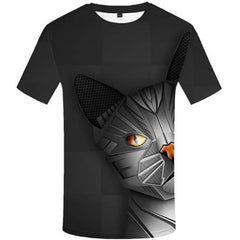 Cat T shirts Men Metal Tshirts Casual Gray Tshirt Printed Animal Tshirts Novelty Gothic T-shirts 3d Short Sleeve Punk Rock Mens - KYKU