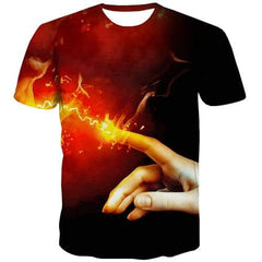 Hand T-shirt Men Flame Tshirts Novelty Lightning Shirt Print Harajuku T-shirts Graphic Gothic Tshirt Printed Short Sleeve - KYKU