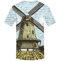 Windmill T-shirt Men Cartoon T-shirts Graphic Netherlands Shirt Print Novel Tshirts Novelty Vintage Tshirts Cool Short Sleeve - KYKU