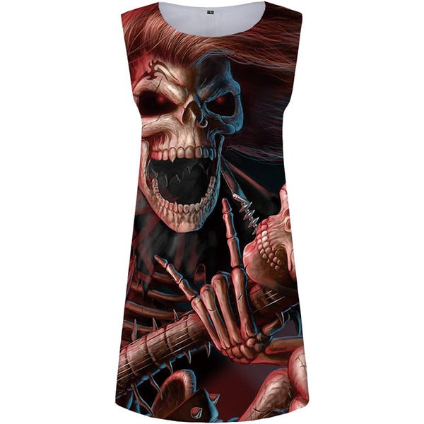 Skull Dress Women Music Office Skeleton Sundress Gothic Korean Style Punk Rock Beach Womens Clothing Tassel
