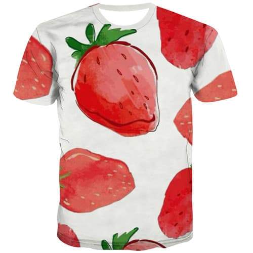 Graffiti T-shirt Men Strawberry Tshirts Casual Fruit T-shirts Graphic White Shirt Print Harajuku Tshirt Anime Short Sleeve - KYKU