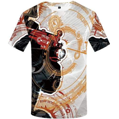 Gun T shirts Men Cartoon Shirt Print War T-shirts 3d Psychedelic Tshirts Cool Gothic T-shirts Graphic Short Sleeve Full Print - KYKU