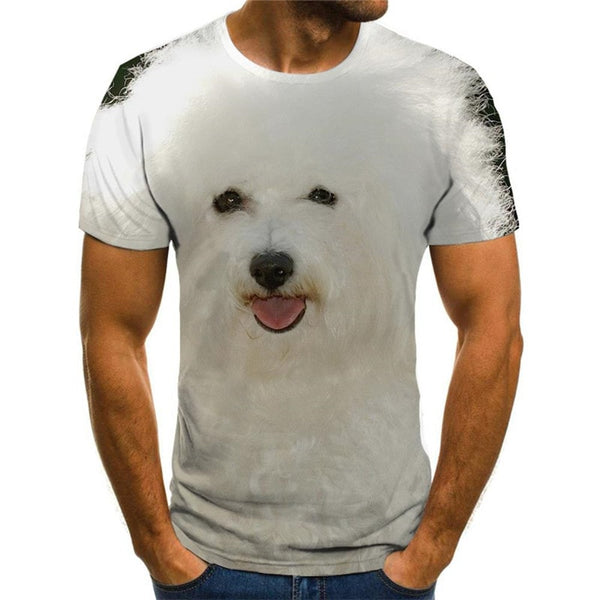 Little White dog t shirts Puppy Cute animal clothing man art costume Casual big Smart dogs