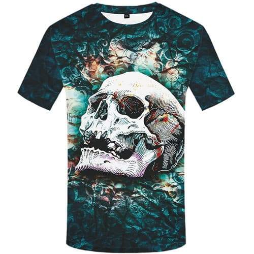Sulku T-shirt Men Skeleton T shirts Funny Harajuku T-shirts Graphic Flame Tshirts Casual Gothic Tshirt Anime Short Sleeve - KYKU
