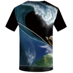 Wave T shirts Men Galaxy Space Tshirt Anime Earth Tshirts Cool Black T-shirts Graphic Gothic Tshirts Casual Short Sleeve - KYKU