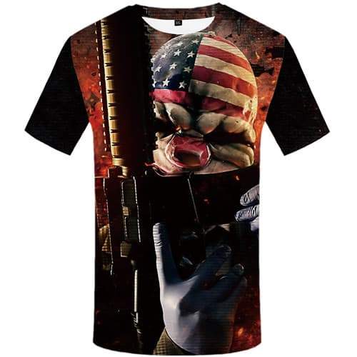 Gun T-shirt Men Clown T-shirts Graphic War Tshirts Cool Usa Shirt Print Flame Tshirts Novelty Short Sleeve Hip hop Men Tee Top - KYKU
