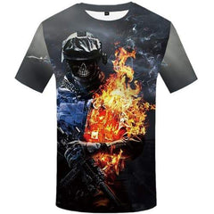 Skull T-shirt Men Flame T-shirts 3d Military Shirt Print Metal Tshirt Anime Cosplay Tshirts Novelty Short Sleeve T shirts Unisex - KYKU