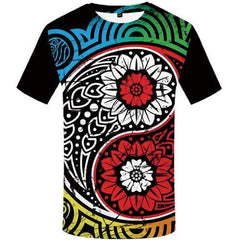 Yin Yang T shirts Men Gossip T-shirts 3d Colorful Tshirts Cool Flower Tshirt Printed Short Sleeve Hip hop Mens Tops Slim O-Neck - KYKU