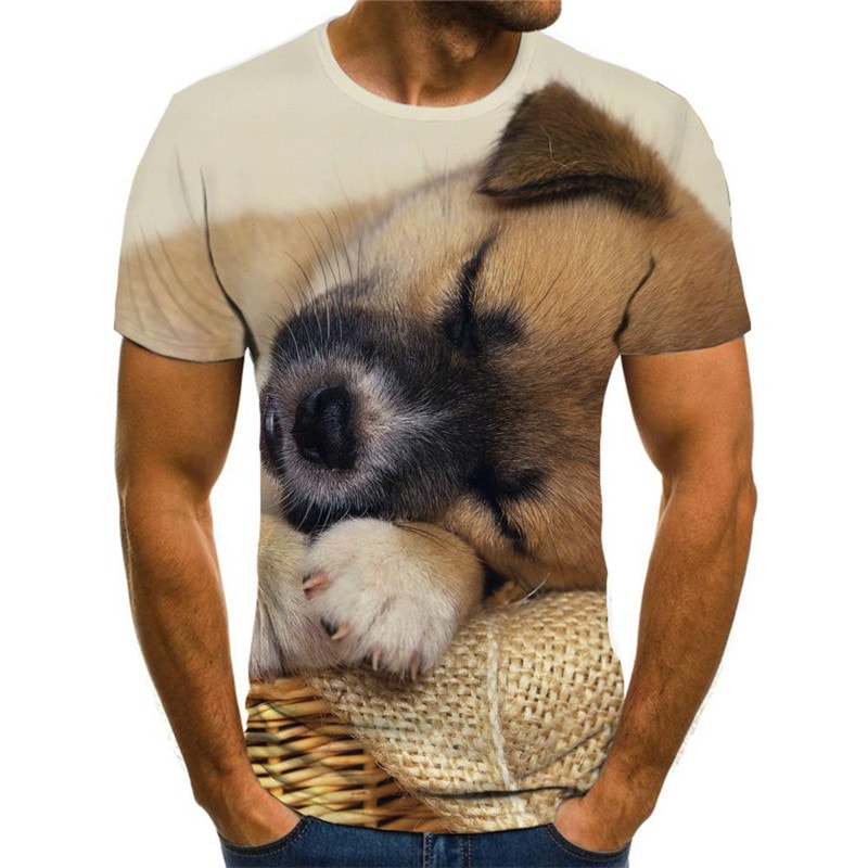 
t shirt dog t shirt 3D Puppy Cute animal big Smart dogs art costume male Casual
                