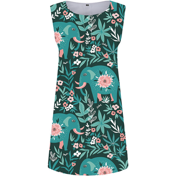 Elephant Dress Women Animal 3d Print Flower Short Cartoon Sexy Abstract Sundress Womens Clothing Elegant