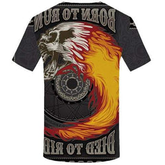 Skull T shirts Men Flame T shirts Funny Mechanical Tshirts Novelty Motorcycle Tshirt Anime Gray Shirt Print Short Sleeve Fashion - KYKU